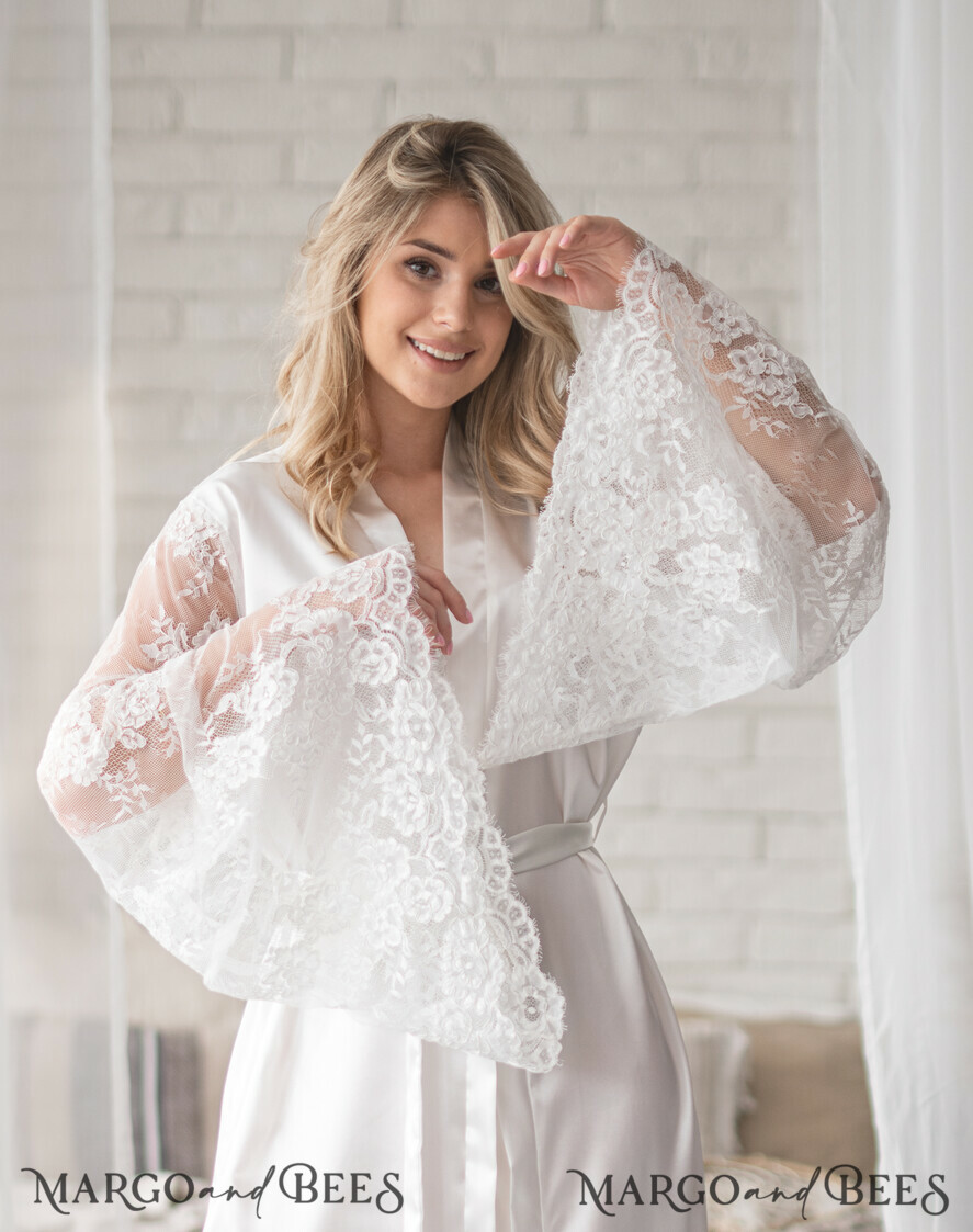 Personalised Satin Robes Luxury Bride Dressing Gowns Sexy Lace