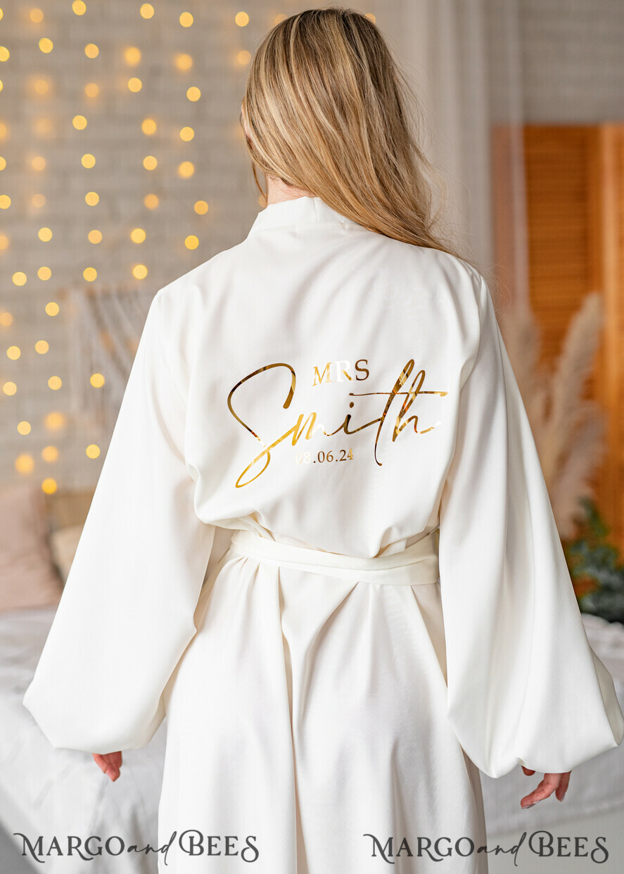 Bridal robe for wedding with wide sleeves Bride robe Long white or Ivory robe Satin silk boudoir robe Dressing gown