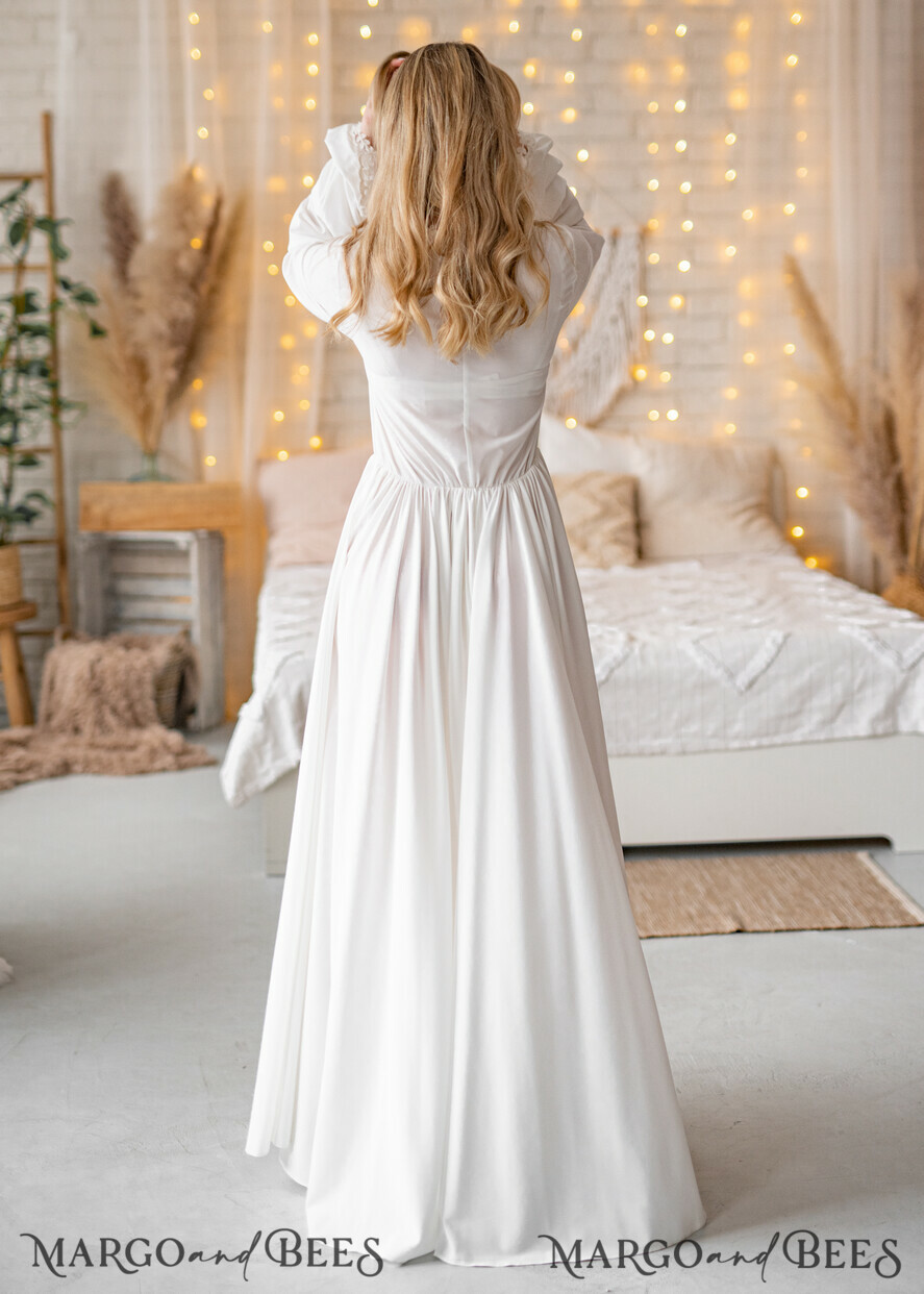Long Bridal robe for wedding with wide tulle sleeves Lace Silk
