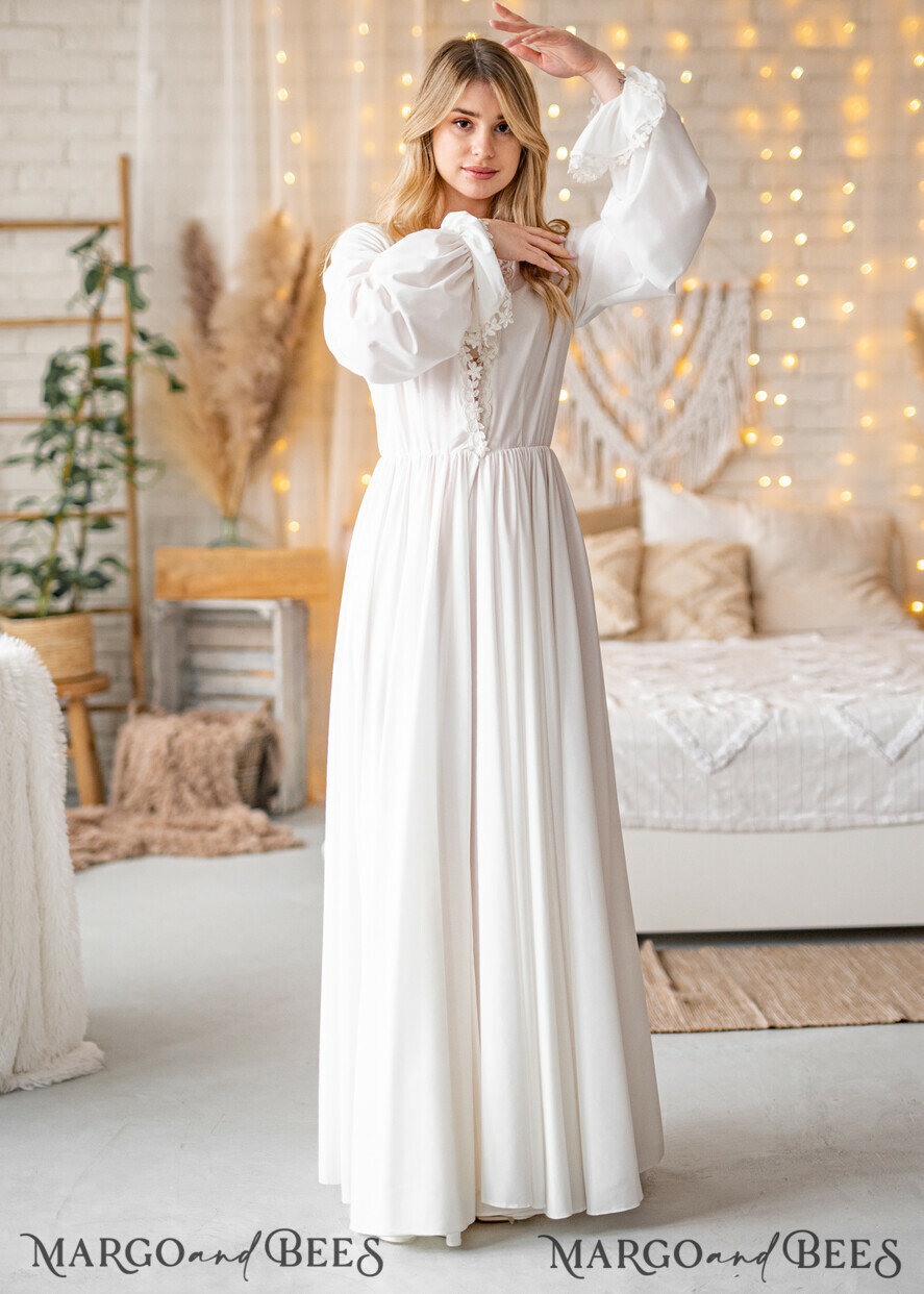 Long white hot sale bridal nightgown