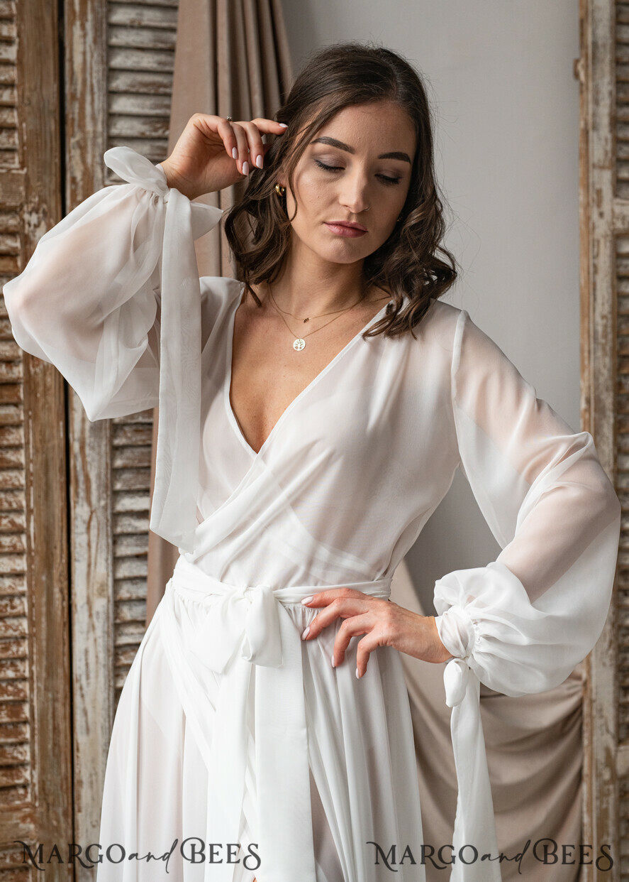 Long Bridal robe for wedding with wide sleeves Silk Bride robe Long white robe Satin silk boudoir robe Dressing gown Bridesmaid gift