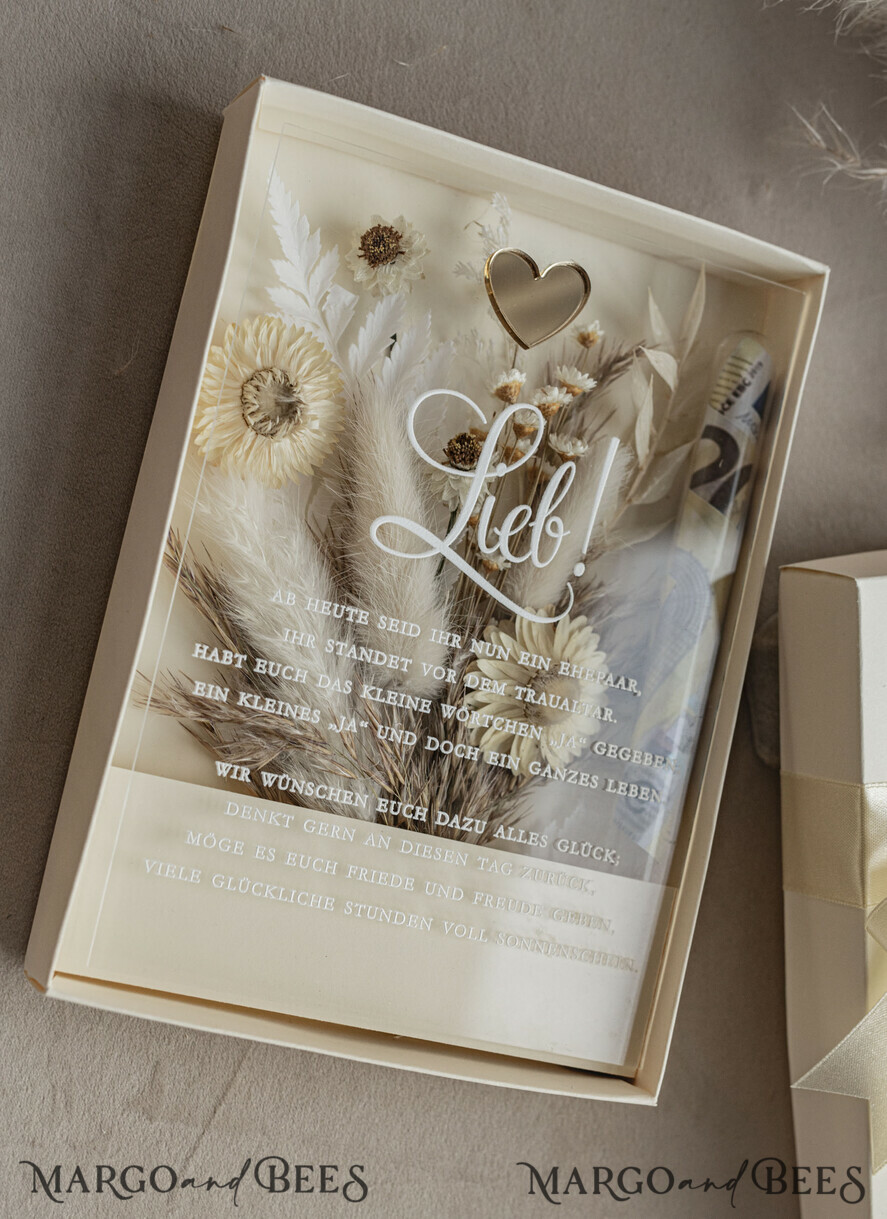 NEWLY WEDS COUPLE GIFTS Geldgeschenk zur Hochzeit  Geschenkschachtel für Geld Geldgeschenk zur Hochzeit mit Strauß aus Trockenblumen personalisiert