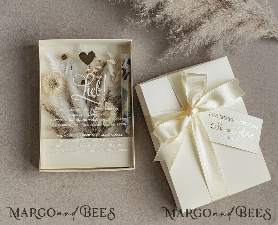NEWLY WEDS COUPLE GIFTS Geldgeschenk zur Hochzeit  Geschenkschachtel für Geld Geldgeschenk zur Hochzeit mit Strauß aus Trockenblumen personalisiert
