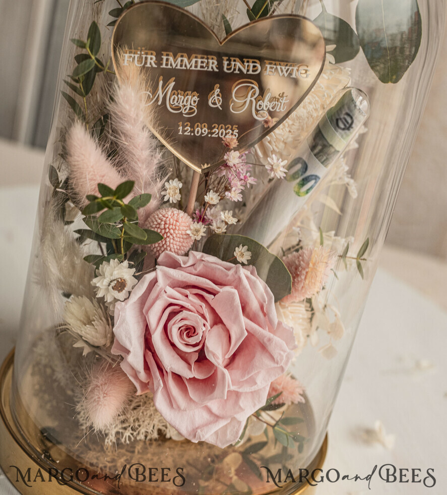 FRISCH VERHEIRATETES PAAR GESCHENKE Geldgeschenk zur Hochzeit Geschenkschachtel für Geld Geldgeschenk zur Hochzeit mit Strauß aus Trockenblumen personalisiert