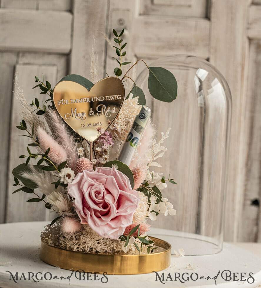 FRISCH VERHEIRATETES PAAR GESCHENKE Geldgeschenk zur Hochzeit Geschenkschachtel für Geld Geldgeschenk zur Hochzeit mit Strauß aus Trockenblumen personalisiert