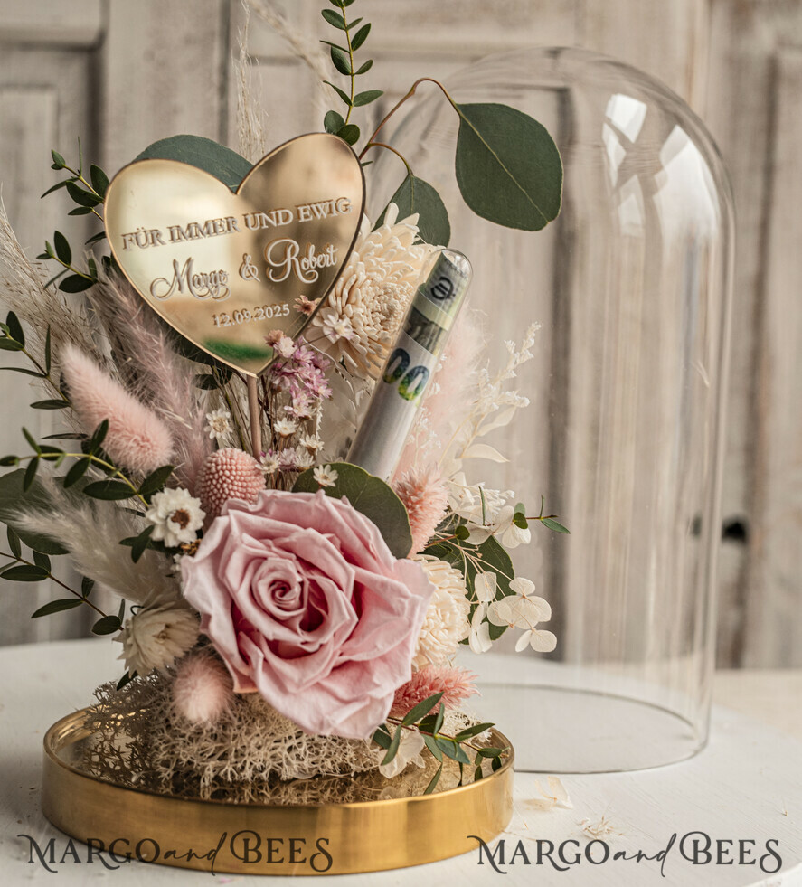 FRISCH VERHEIRATETES PAAR GESCHENKE Geldgeschenk zur Hochzeit Geschenkschachtel für Geld Geldgeschenk zur Hochzeit mit Strauß aus Trockenblumen personalisiert