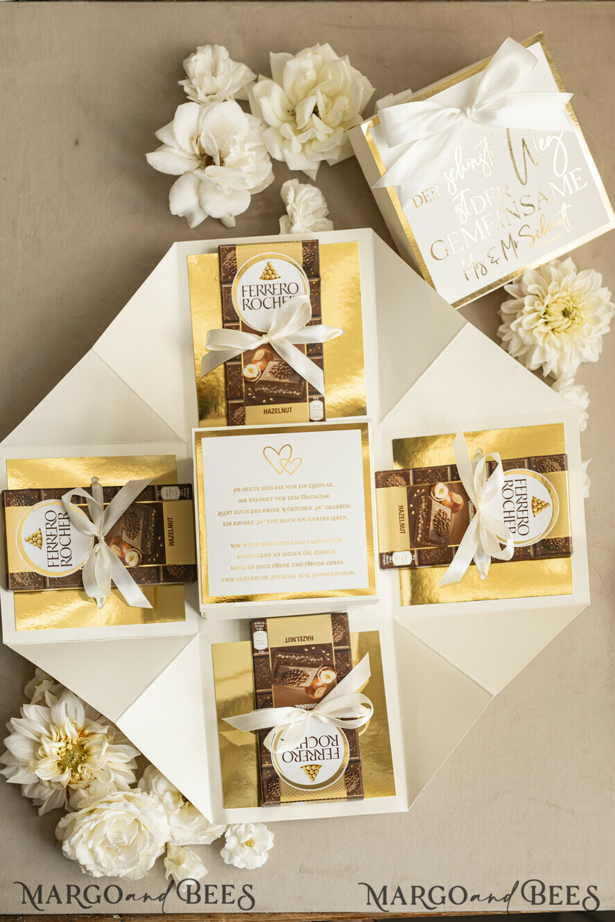 FRISCH VERHEIRATETES PAAR GESCHENKE Geldgeschenk zur Hochzeit Personalisierte Hochzeits-Geschenkbox mit Geldtasche und goldenen Weingläsern