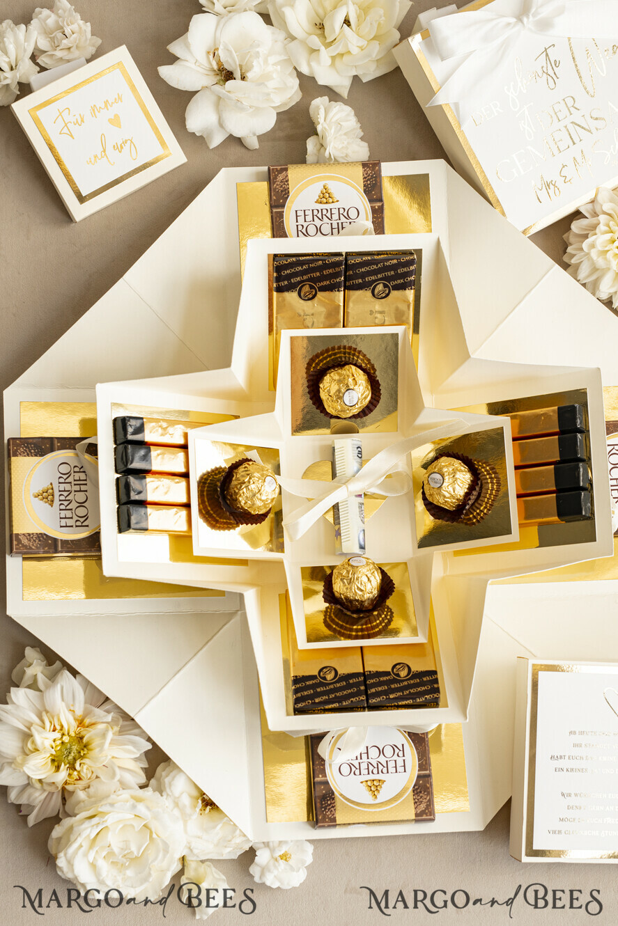 FRISCH VERHEIRATETES PAAR GESCHENKE Geldgeschenk zur Hochzeit Personalisierte Hochzeits-Geschenkbox mit Geldtasche und goldenen Weingläsern