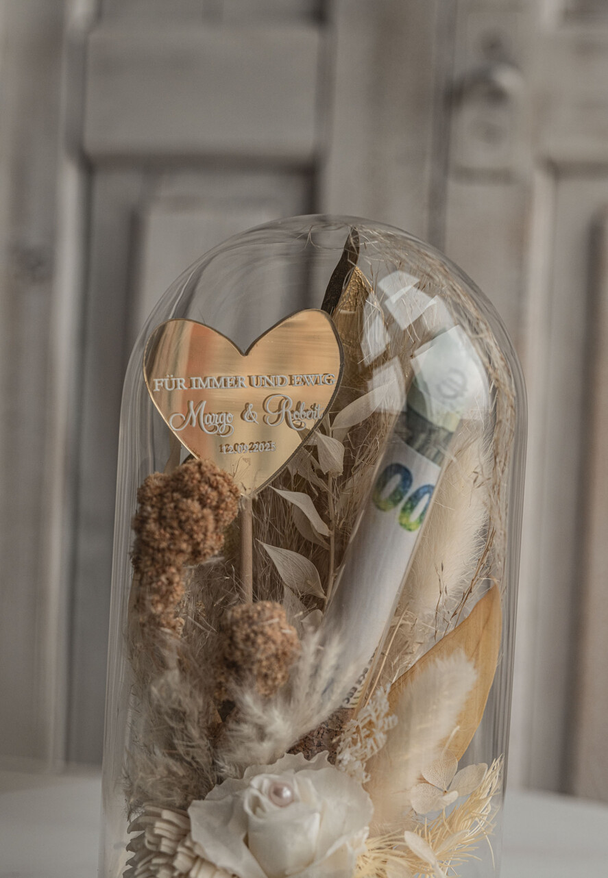 FRISCH VERHEIRATETES PAAR GESCHENKE Geldgeschenk zur Hochzeit Geschenkschachtel für Geld Geldgeschenk zur Hochzeit mit Strauß aus Trockenblumen personalisiert