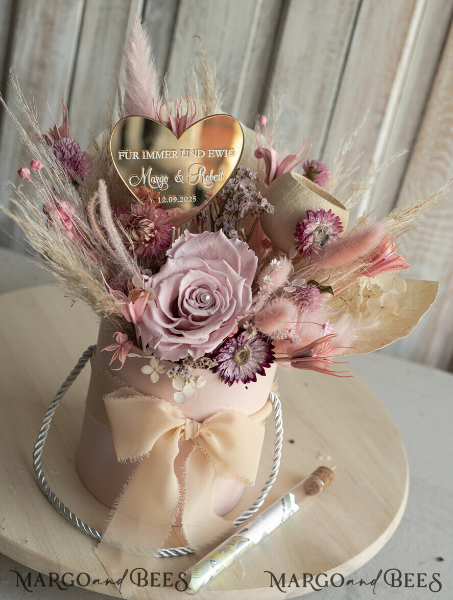 FRISCH VERHEIRATETES PAAR GESCHENKE Geldgeschenk zur Hochzeit Geschenkschachtel für Geld Geldgeschenk zur Hochzeit mit Strauß aus Trockenblumen personalisiert