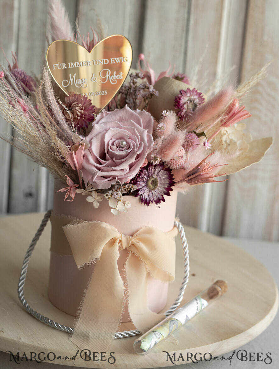 FRISCH VERHEIRATETES PAAR GESCHENKE Geldgeschenk zur Hochzeit Geschenkschachtel für Geld Geldgeschenk zur Hochzeit mit Strauß aus Trockenblumen personalisiert