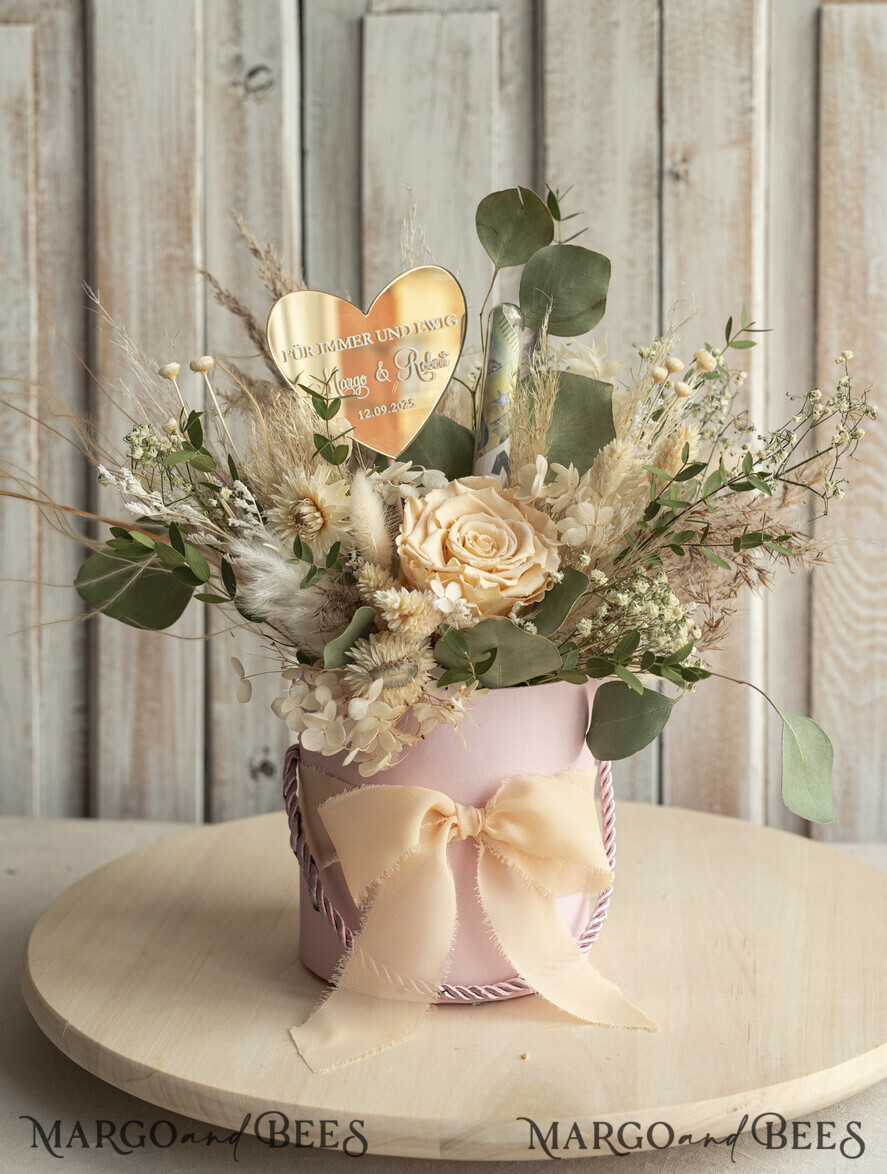 FRISCH VERHEIRATETES PAAR GESCHENKE Geldgeschenk zur Hochzeit Geschenkschachtel für Geld Geldgeschenk zur Hochzeit mit Strauß aus Trockenblumen personalisiert