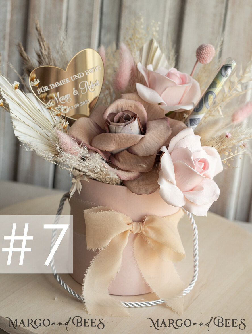 FRISCH VERHEIRATETES PAAR GESCHENKE Geldgeschenk zur Hochzeit Geschenkschachtel für Geld Geldgeschenk zur Hochzeit mit Strauß aus Trockenblumen personalisiert