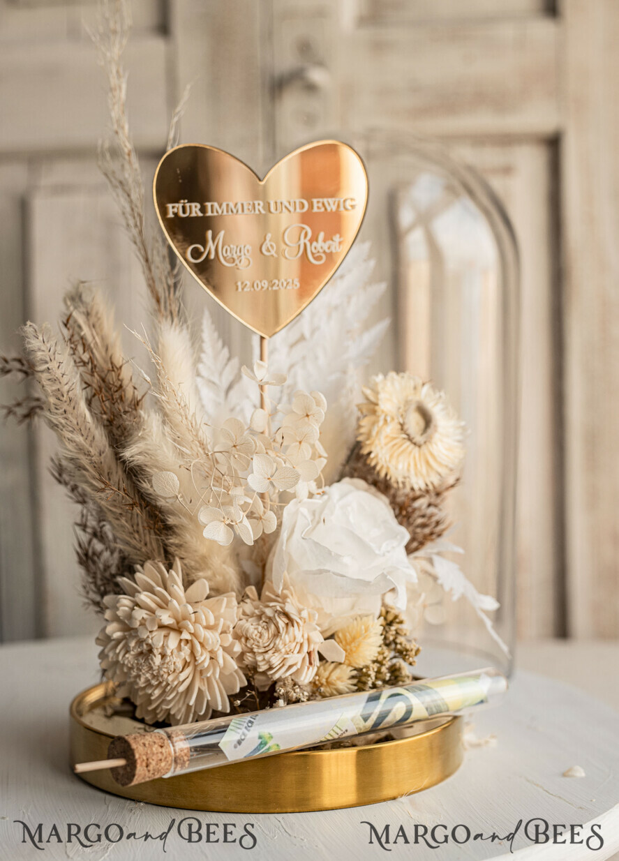 FRISCH VERHEIRATETES PAAR GESCHENKE Geldgeschenk zur Hochzeit Geschenkschachtel für Geld Geschenke zur Hochzeit mit Strauß aus Trockenblumen personalisiert.