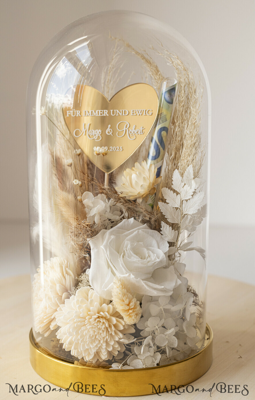 FRISCH VERHEIRATETES PAAR GESCHENKE Geldgeschenk zur Hochzeit Geschenkschachtel für Geld Geschenke zur Hochzeit mit Strauß aus Trockenblumen personalisiert.
