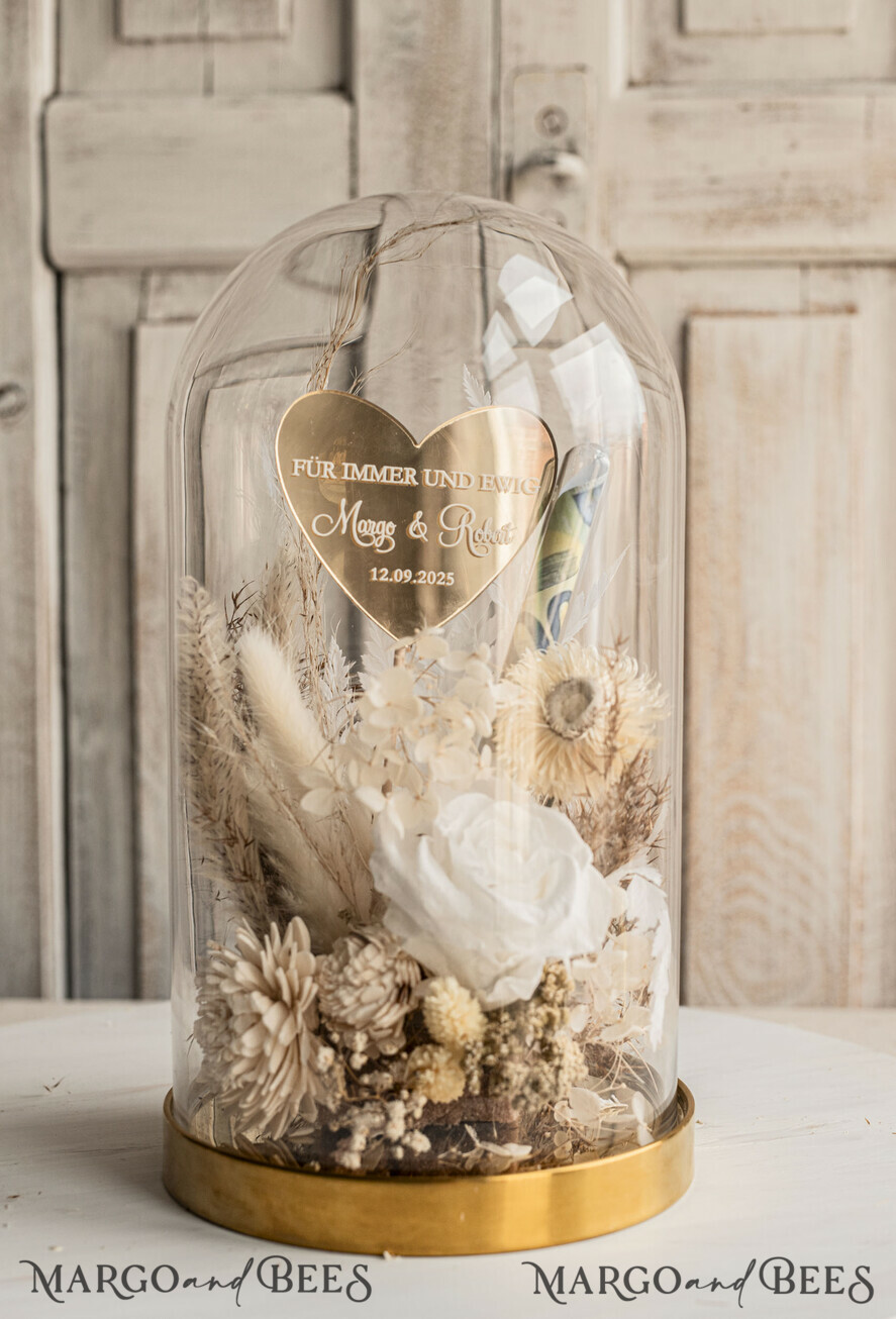 FRISCH VERHEIRATETES PAAR GESCHENKE Geldgeschenk zur Hochzeit Geschenkschachtel für Geld Geschenke zur Hochzeit mit Strauß aus Trockenblumen personalisiert.