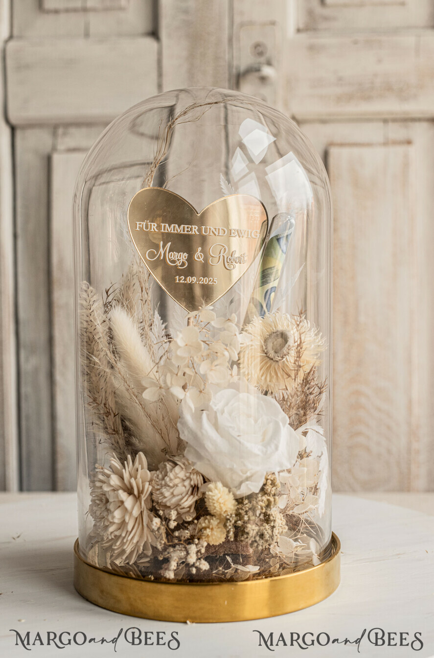 FRISCH VERHEIRATETES PAAR GESCHENKE Geldgeschenk zur Hochzeit Geschenkschachtel für Geld Geschenke zur Hochzeit mit Strauß aus Trockenblumen personalisiert.