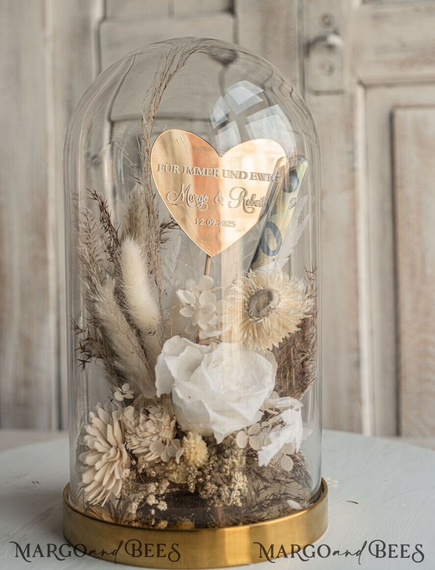 FRISCH VERHEIRATETES PAAR GESCHENKE Geldgeschenk zur Hochzeit Geschenkschachtel für Geld Geschenke zur Hochzeit mit Strauß aus Trockenblumen personalisiert.