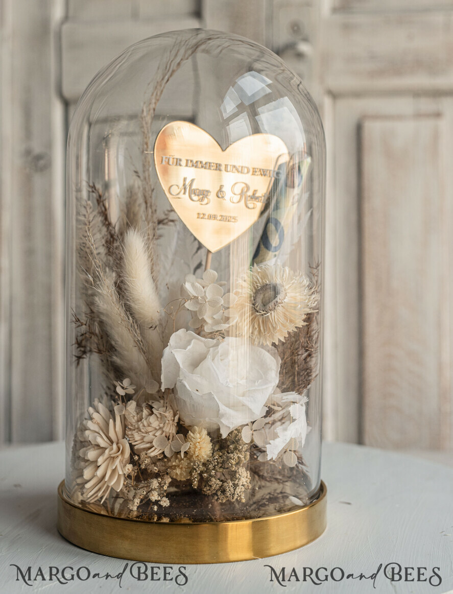 FRISCH VERHEIRATETES PAAR GESCHENKE Geldgeschenk zur Hochzeit Geschenkschachtel für Geld Geschenke zur Hochzeit mit Strauß aus Trockenblumen personalisiert.