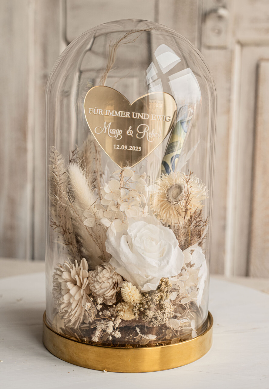 FRISCH VERHEIRATETES PAAR GESCHENKE Geldgeschenk zur Hochzeit Geschenkschachtel für Geld Geschenke zur Hochzeit mit Strauß aus Trockenblumen personalisiert.