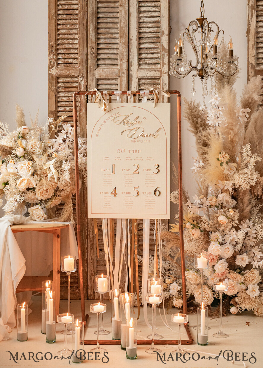 TISCHDEKORATIONSCHILDER   Samt Tischnummern und Dekoration Acryl-Halb-Bogen Samt Elfenbein Hochzeits-Tischnummern, Ecru Gold Schild, Gold Plexi Tischnummern, Luxus Beige Hochzeits Tischdekoration, Hochzeitsbeschilderung Goldener Spiegel Tischnummern