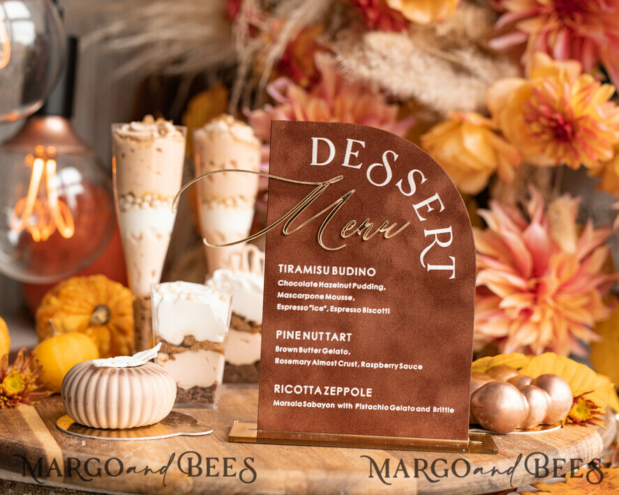 TABLE DECOR SIGNS Velvet table Numbers and Decor Terracotta Velvet Arch Dessert menu, Rust gold Candy Sign, Gold Plexi Table Arch Cake Bar Menu, Luxury Wedding Table Decor, Wedding Signage Golden Burnt Orange