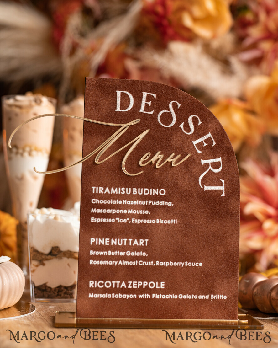 TABLE DECOR SIGNS Velvet table Numbers and Decor Terracotta Velvet Arch Dessert menu, Rust gold Candy Sign, Gold Plexi Table Arch Cake Bar Menu, Luxury Wedding Table Decor, Wedding Signage Golden Burnt Orange