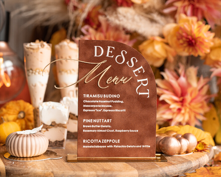 TABLE DECOR SIGNS Velvet table Numbers and Decor Terracotta Velvet Arch Dessert menu, Rust gold Candy Sign, Gold Plexi Table Arch Cake Bar Menu, Luxury Wedding Table Decor, Wedding Signage Golden Burnt Orange
