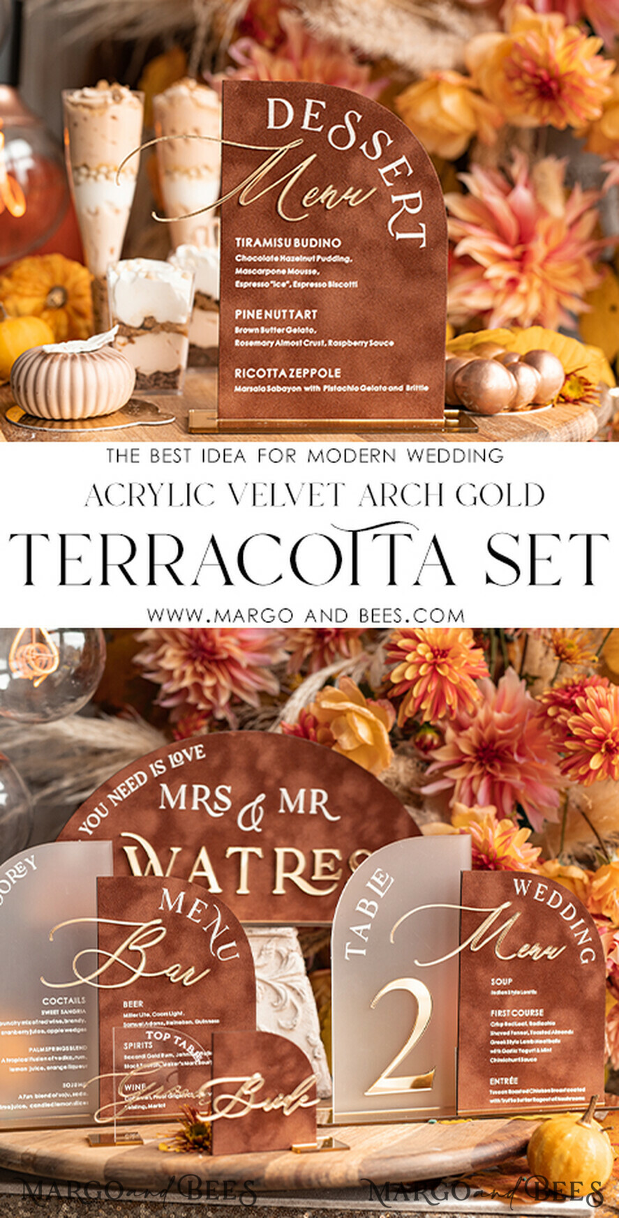TABLE DECOR SIGNS Velvet table Numbers and Decor Terracotta Velvet Arch Dessert menu, Rust gold Candy Sign, Gold Plexi Table Arch Cake Bar Menu, Luxury Wedding Table Decor, Wedding Signage Golden Burnt Orange