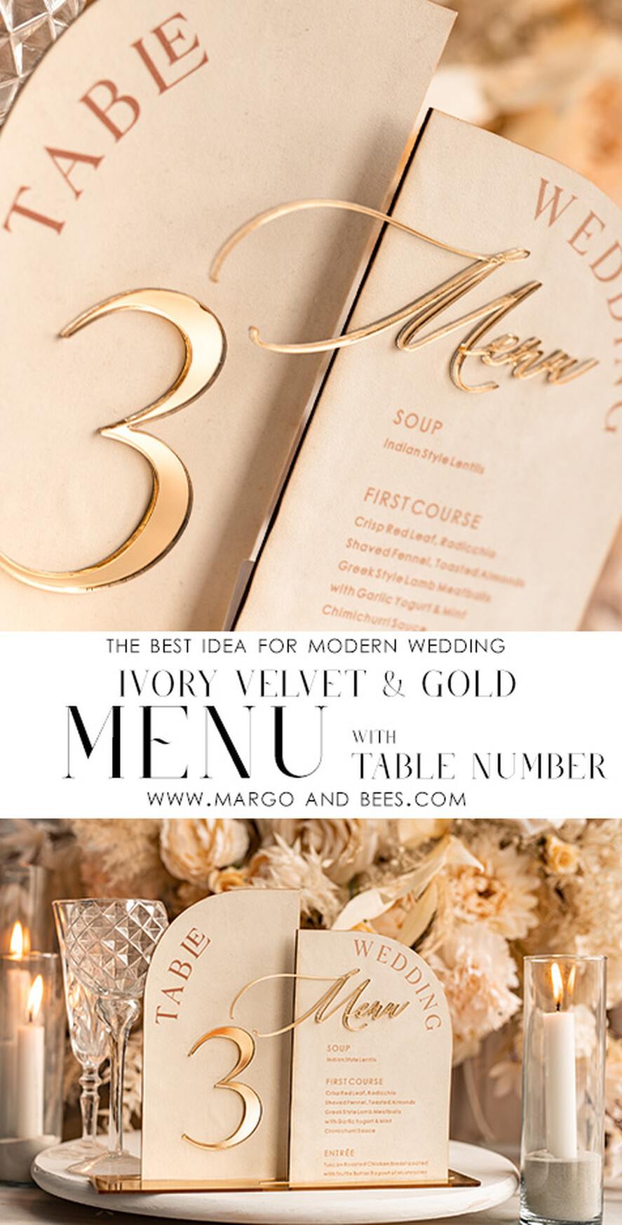 TABLE DECOR SIGNS Velvet table Numbers and Decor Acrylic Arch Table Number & dinner menu Combo, Velvet Ivory Acrylic gold Sign, Gold Ivory Plexi Velvet Table Numbers & Menu Combo Luxury Wedding Table Decor, Wedding Signage Golden mirror table numbers & Menu