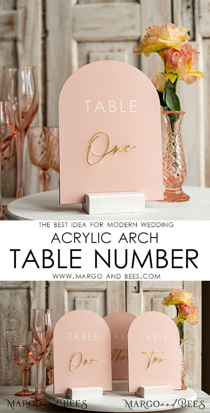 TABLE DECOR SIGNS Velvet table Numbers and Decor Pink Acrylic Table Numbers, Arched Table Numbers With Stand, Blush Pink And Gold Wedding Table Decor, 3D Golden Lettering Table Numbers,  Blush Wedding Signage,