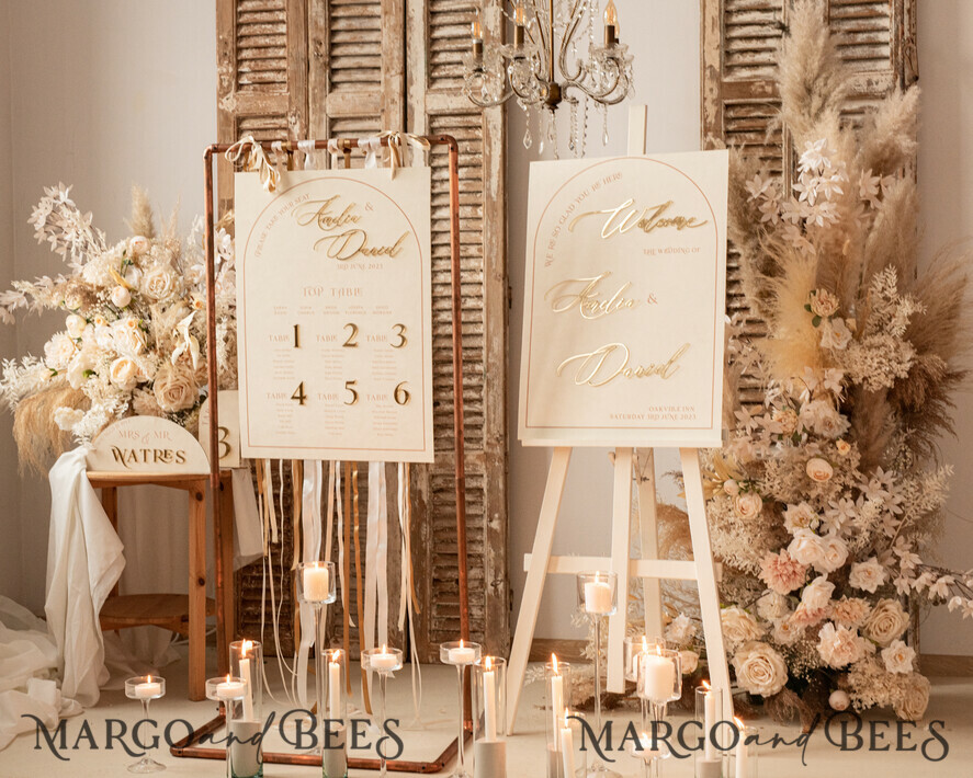 TABLE DECOR SIGNS Velvet table Numbers and Decor Golden Acrylic Top Table Mr Mrs signs with stand, Ivory Velvet & gold Table Sign, Golden Plexi Top Table Mr Mrs signs, Luxury Wedding Table Decor Centerpieces
