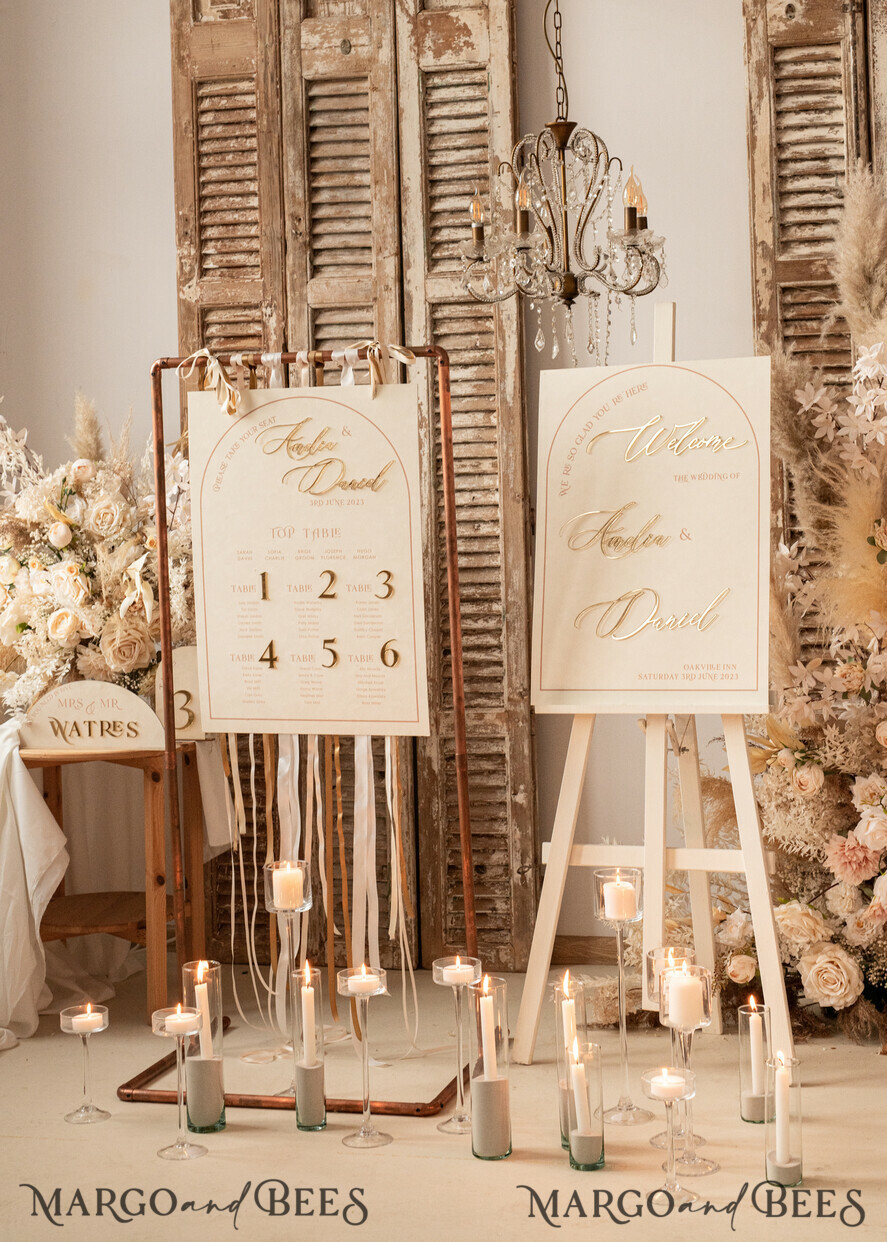 TABLE DECOR SIGNS Velvet table Numbers and Decor Golden Acrylic Top Table Mr Mrs signs with stand, Ivory Velvet & gold Table Sign, Golden Plexi Top Table Mr Mrs signs, Luxury Wedding Table Decor Centerpieces