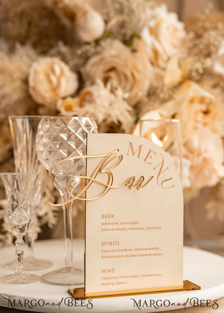 TABLE DECOR SIGNS Velvet table Numbers and Decor Acrylic Arch Bar Menu, gold Plexi Ivory Velvet Drink Bar Menu Sign with Stand, Beige Plexi Table Bar Menu Luxury Wedding Table Decor, Wedding Signage Ecru drink Bar Menu 