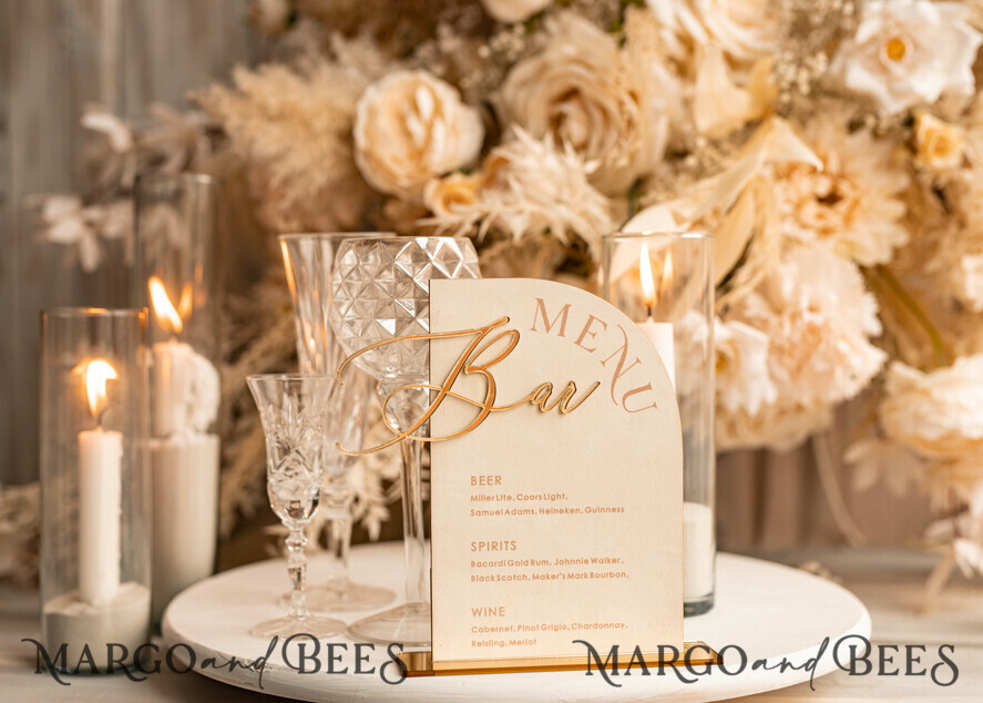TABLE DECOR SIGNS Velvet table Numbers and Decor Acrylic Arch Bar Menu, gold Plexi Ivory Velvet Drink Bar Menu Sign with Stand, Beige Plexi Table Bar Menu Luxury Wedding Table Decor, Wedding Signage Ecru drink Bar Menu 