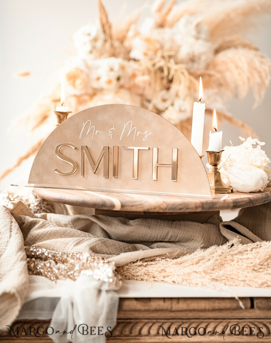 TABLE DECOR SIGNS Velvet table Numbers and Decor Golden Acrylic Top Table Mr and Mrs signs with stand, Beige Velvet and gold Table Sign, Golden Plexi Top Table Mr and Mrs signs, Luxury Wedding Table Decor Centerpieces