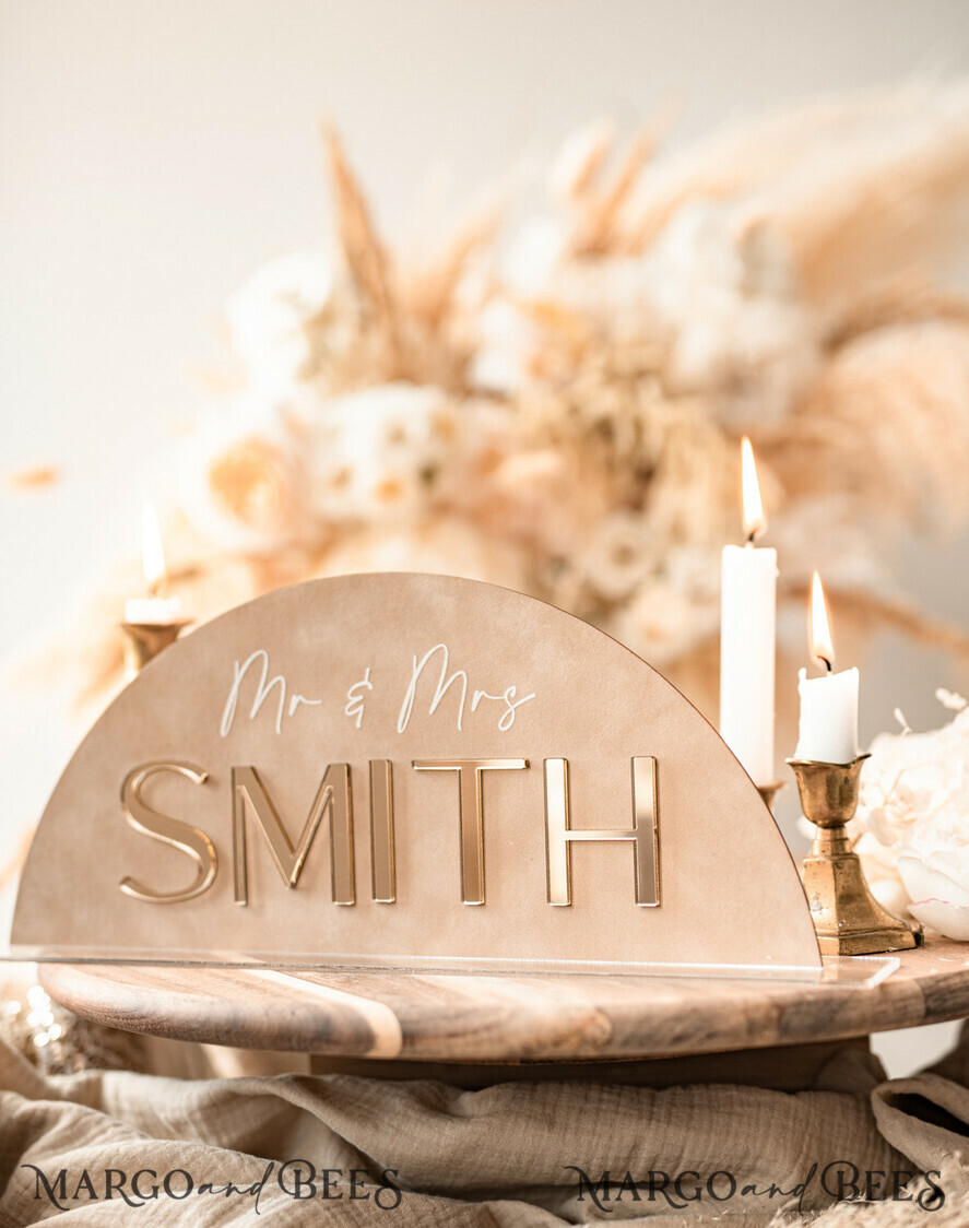 TABLE DECOR SIGNS Velvet table Numbers and Decor Golden Acrylic Top Table Mr and Mrs signs with stand, Beige Velvet and gold Table Sign, Golden Plexi Top Table Mr and Mrs signs, Luxury Wedding Table Decor Centerpieces