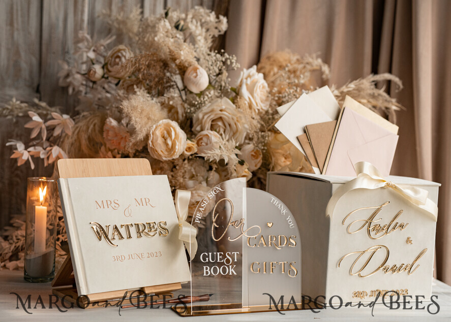  CARD BOXES velvet card boxes Velvet Set Card Box Guestbook & Sign, Wedding Card Box with Lid Instant Instax Guestbook, Beige Wedding Money Box Sing Guestbook Set, Nude Card Box with slot and cards and gift Arch acrylic sign set