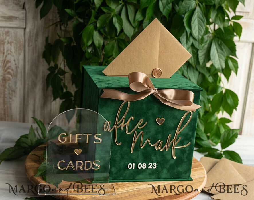  CARD BOXES velvet card boxes Garden Wedding Card Box Gift Card Box & arch Sign Set , Velvet green wedding wishing well money gift card box, Personalized Wedding Card Box, Greenery Luxury Card Box, Wedding Card Box with Lid, Emerald Wedding Money Box, Garden Wedding Card Box
