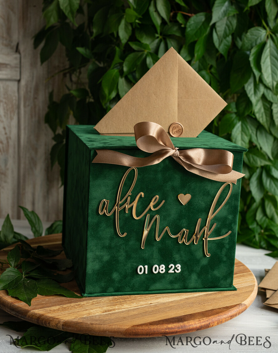  CARD BOXES velvet card boxes Garden Wedding Card Box Gift Card Box & arch Sign Set , Velvet green wedding wishing well money gift card box, Personalized Wedding Card Box, Greenery Luxury Card Box, Wedding Card Box with Lid, Emerald Wedding Money Box, Garden Wedding Card Box