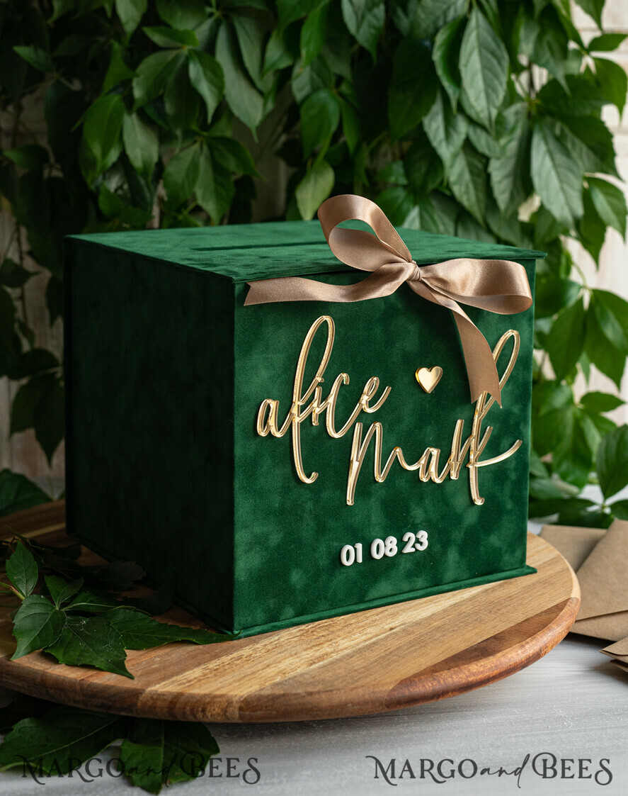  CARD BOXES velvet card boxes Garden Wedding Card Box Gift Card Box & arch Sign Set , Velvet green wedding wishing well money gift card box, Personalized Wedding Card Box, Greenery Luxury Card Box, Wedding Card Box with Lid, Emerald Wedding Money Box, Garden Wedding Card Box