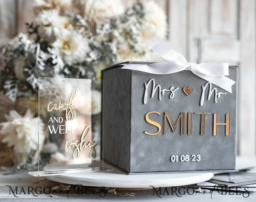  CARD BOXES velvet card boxes  Gift Card Box & Sign Set, Velvet grey wedding wishing well money gift card box, Personalized Wedding Card Box, Grey Luxury Card Box, Wedding Card Box with Lid, Grey Wedding Money Box, Wedding Card Box