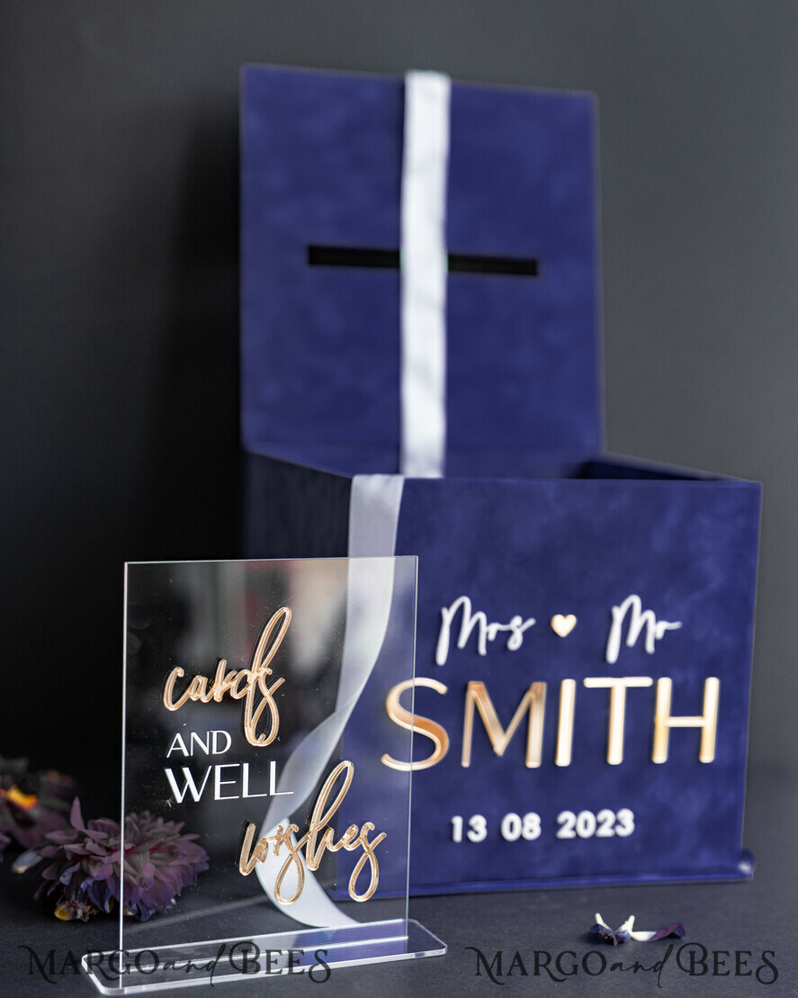  CARD BOXES velvet card boxes Gift Card Box & Cards well wishes Sign Set , Velvet Navy Blue wedding wishing well money gift card box, Personalized Wedding Card Box, Luxury Card Box, Wedding Card Box with Lid, Wedding Money Box, Wedding Card Box