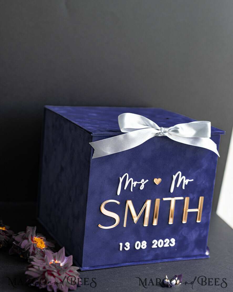  CARD BOXES velvet card boxes Gift Card Box & Cards well wishes Sign Set , Velvet Navy Blue wedding wishing well money gift card box, Personalized Wedding Card Box, Luxury Card Box, Wedding Card Box with Lid, Wedding Money Box, Wedding Card Box