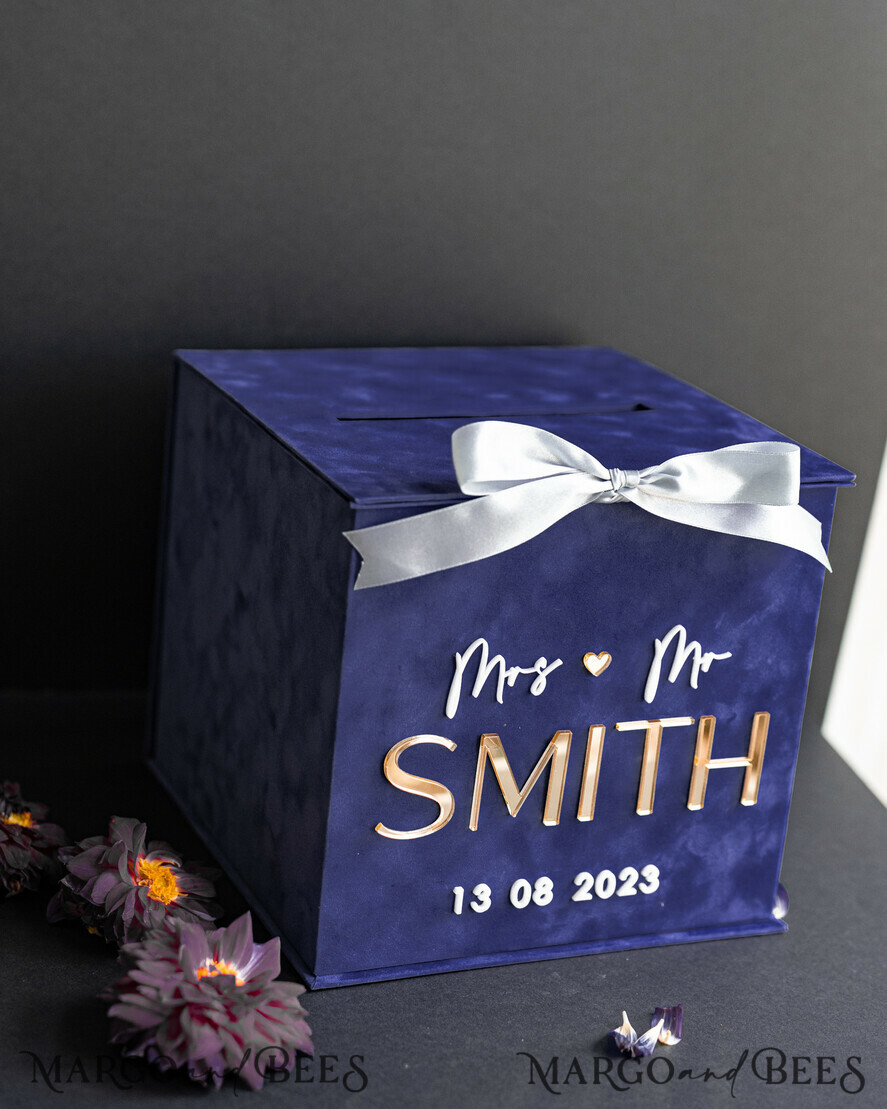  CARD BOXES velvet card boxes Gift Card Box & Cards well wishes Sign Set , Velvet Navy Blue wedding wishing well money gift card box, Personalized Wedding Card Box, Luxury Card Box, Wedding Card Box with Lid, Wedding Money Box, Wedding Card Box
