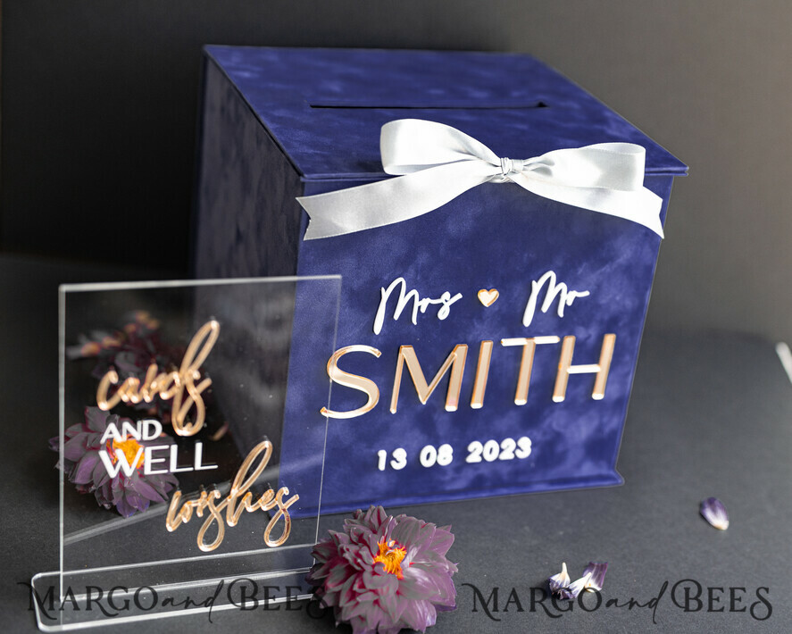  CARD BOXES velvet card boxes Gift Card Box & Cards well wishes Sign Set , Velvet Navy Blue wedding wishing well money gift card box, Personalized Wedding Card Box, Luxury Card Box, Wedding Card Box with Lid, Wedding Money Box, Wedding Card Box