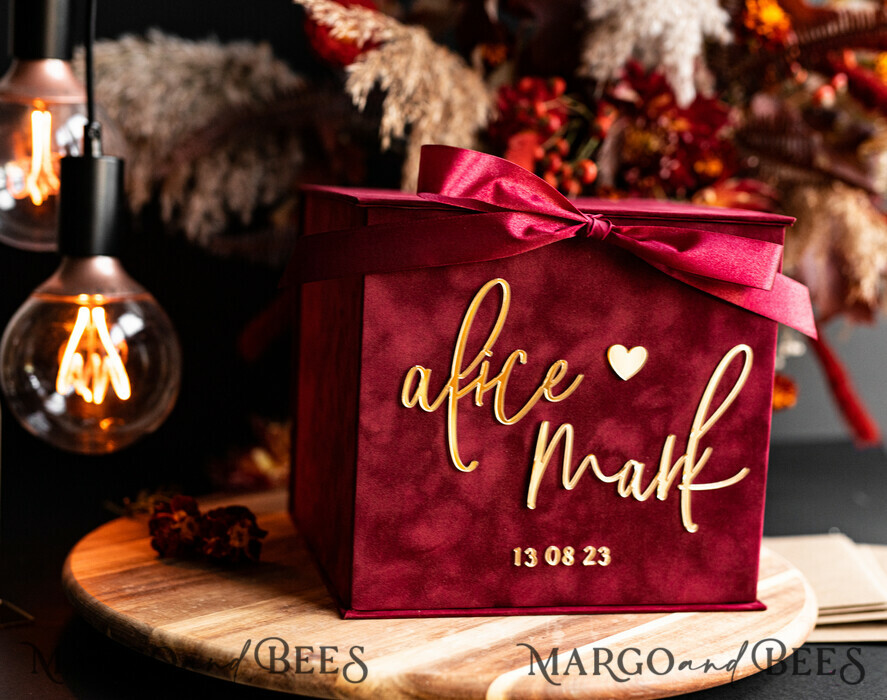  CARD BOXES velvet card boxes burgundy Card Box, Maroon Wedding Card Box with Lid, Marsala Wedding Money Box, Wedding Card Box with slot  
