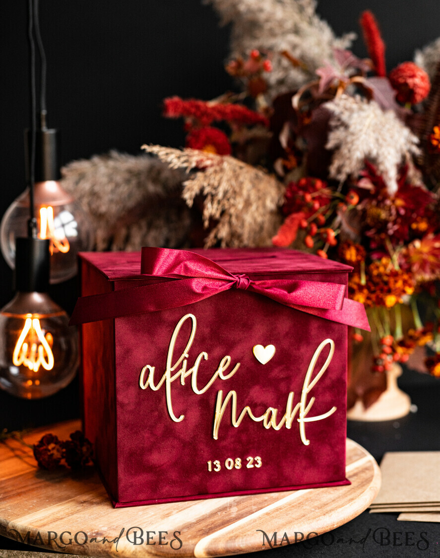  CARD BOXES velvet card boxes burgundy Card Box, Maroon Wedding Card Box with Lid, Marsala Wedding Money Box, Wedding Card Box with slot  