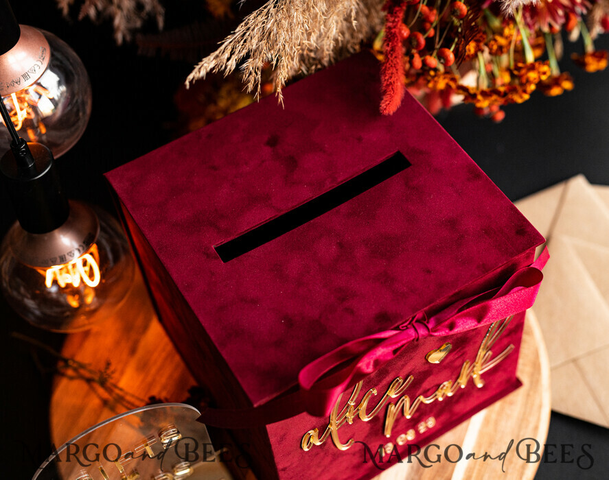  CARD BOXES velvet card boxes burgundy Card Box, Maroon Wedding Card Box with Lid, Marsala Wedding Money Box, Wedding Card Box with slot  