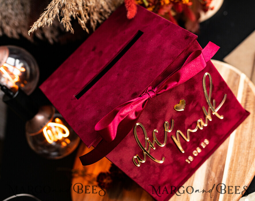  CARD BOXES velvet card boxes burgundy Card Box, Maroon Wedding Card Box with Lid, Marsala Wedding Money Box, Wedding Card Box with slot  
